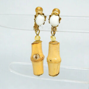 Miriam Haskell White Glass Wood Bamboo Bead